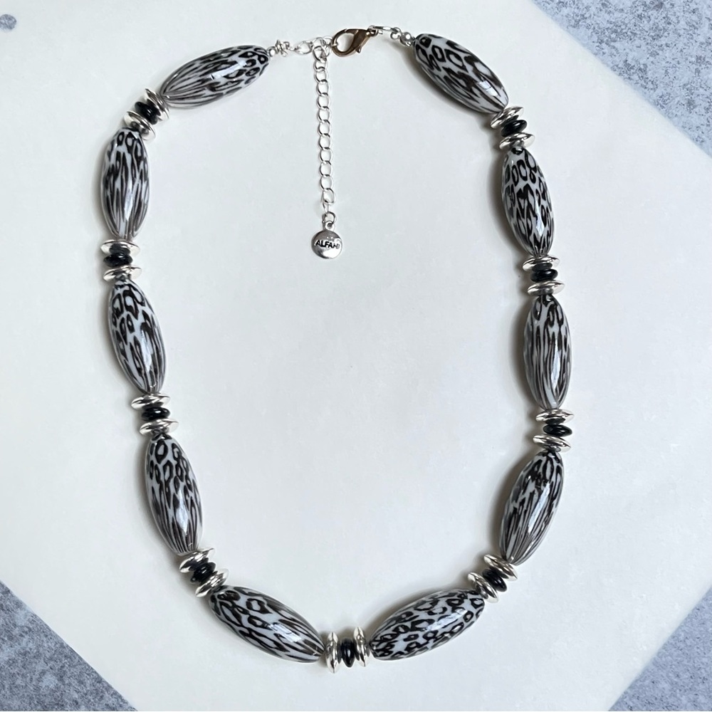 Alfani Gray Geometric‎ Beads Necklace Silver Tone Statement Whimsygoth Goth